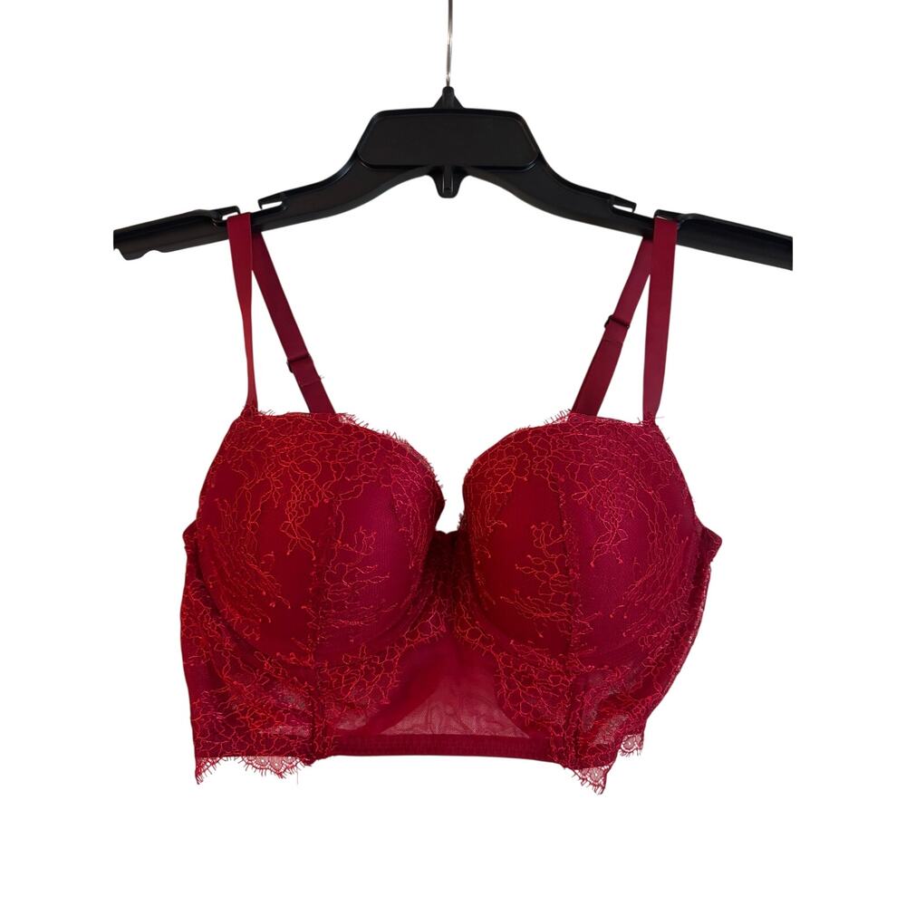 Victoria’s Secret Balconet Red Lace Long Line Bustier Push Up Bra 36C